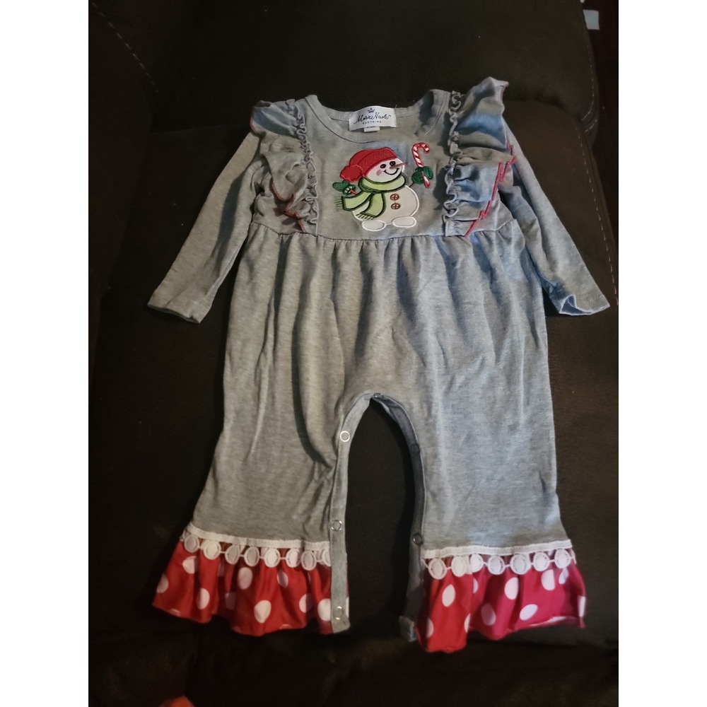 Marie nicole boutique snowman romper one piece outfit size 3 6 months